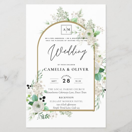 Summer White Roses Emerald Sage Greenerity WEDDING Flyer (Vorne)