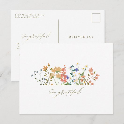 Summer Widlflower Boho Wedding Vielen Dank Postkarte (Vorne/Hinten)