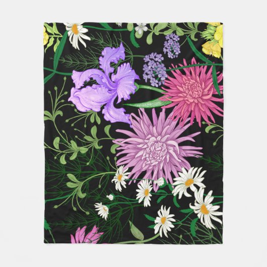 Summer Wild Blume Nahtlose Sketch Fleecedecke (Vorderseite)