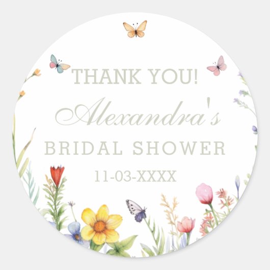 Summer Wildblume Boho Brautparty Danke Runder Aufkleber (Vorderseite)