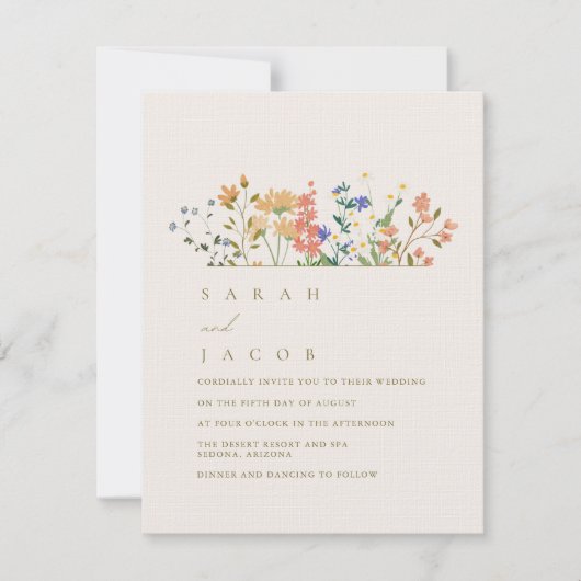 Summer Wildblume Boho Wedding Einladung (Vorderseite)