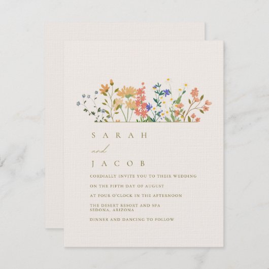 Summer Wildblume Boho Wedding Einladung (Vorne/Hinten)