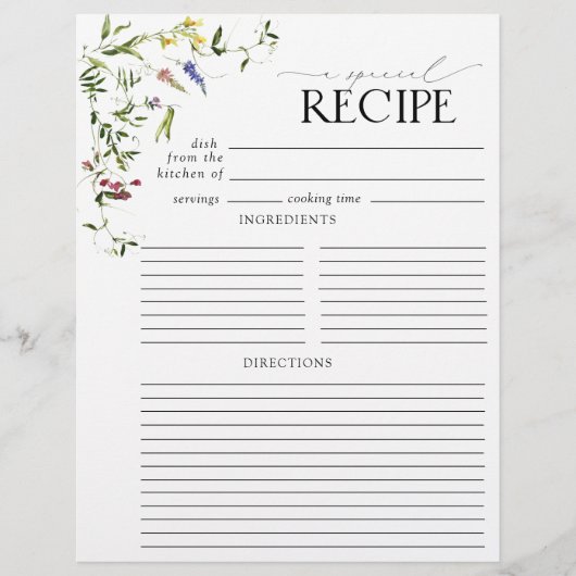Summer Wildblume Brautparty Rezept Binder Page (Vorderseite)