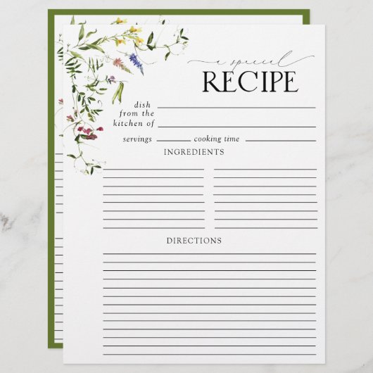 Summer Wildblume Brautparty Rezept Binder Page (Vorne/Hinten)