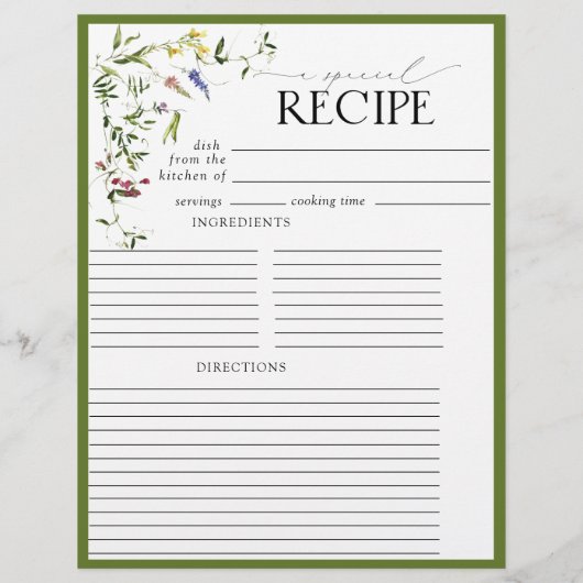 Summer Wildblume Brautparty Rezept Binder Page (Rückseite)