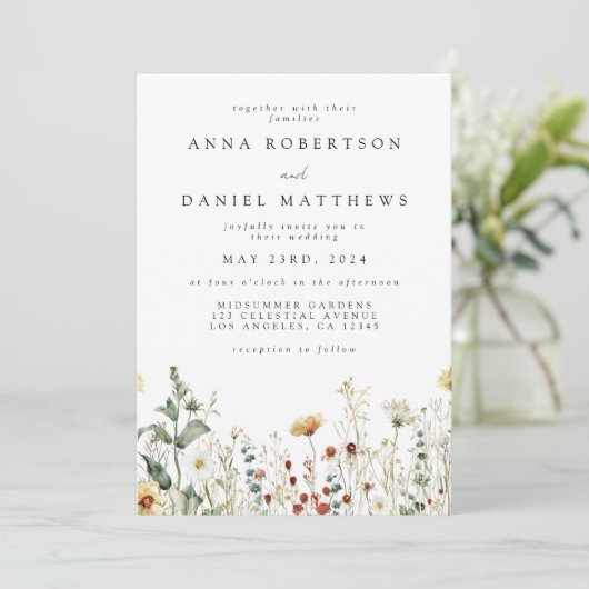 Summer Wildblume Field QR Code Einladung Hochzeits (Stehend Vorderseite)