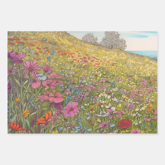 Summer Wildblume Fields | Schwergewicht Geschenkpapier Set (Vorderseite)