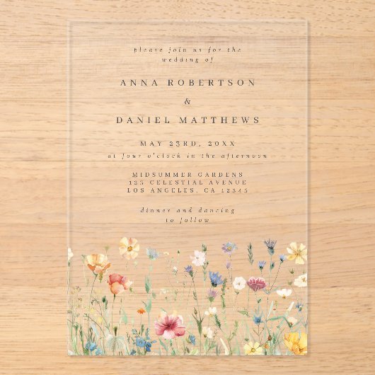 Summer Wildblume Garden Wedding Acryleinladungen (Vorderseite)