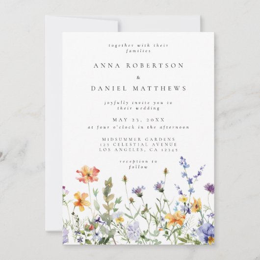 Summer Wildblume Garden Wedding Einladung (Vorderseite)