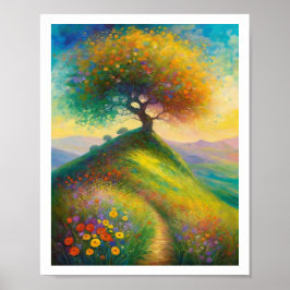 Summer Wildblume Hill Tree 8x10 Kunstdruckerei Poster