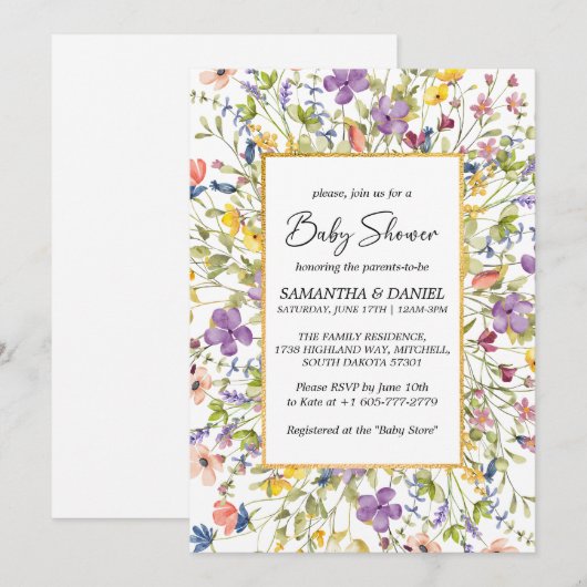 Summer Wildblume Meadow Baby Dusche Einladung (Vorne/Hinten)