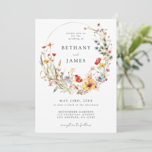 Summer Wildblume QR Code Hochzeit Einladung (Stehend Vorderseite)