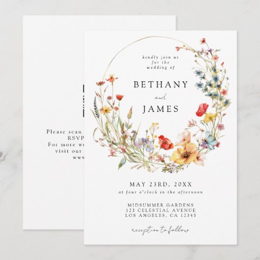 Summer Wildblume QR Code Hochzeit Einladung (Vorne/Hinten)