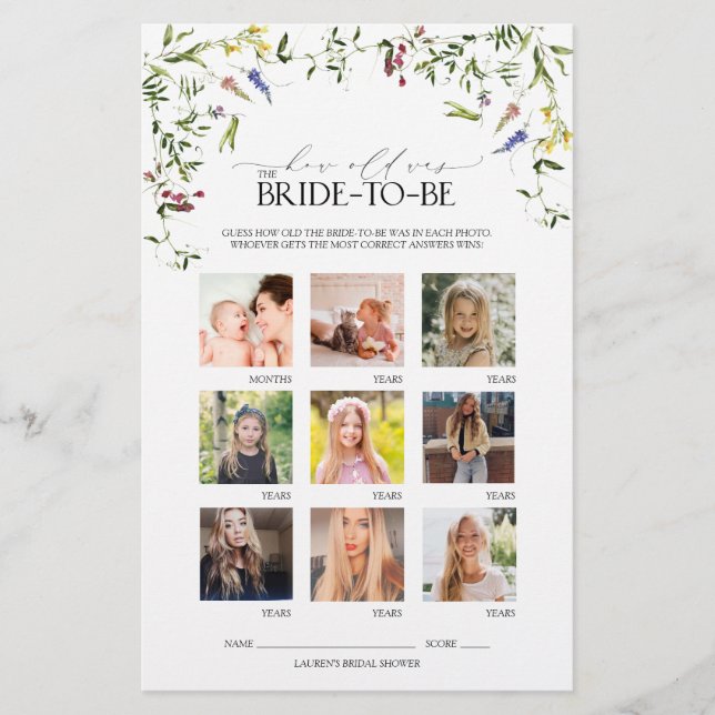 Summer Wildblume Watercolor Brautparty Game (Vorderseite)