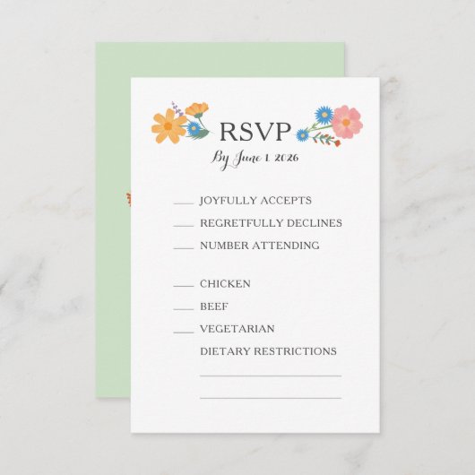Summer Wildblume Wedding RSVP Card (Vorne/Hinten)