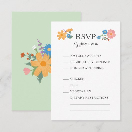Summer Wildblume Wedding RSVP Card Karte (Vorne/Hinten)