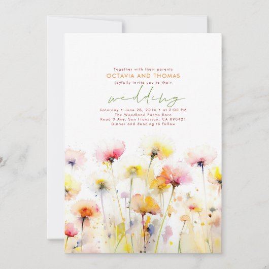 Summer Wildblumen Romantic Boho Wedding Einladung (Vorderseite)