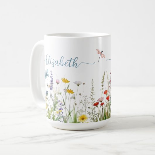 Summer Wildblumen Script Name Tassen (Vorderseite Links)