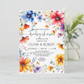 Summer Wildblumen Wreath Baby Dusche Einladung (Stehend Vorderseite)