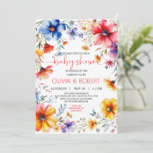 Summer Wildblumen Wreath Baby Dusche Einladung (Stehend Vorderseite)