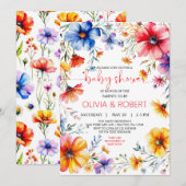 Summer Wildblumen Wreath Baby Dusche Einladung (Vorne/Hinten)