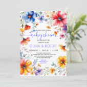 Summer Wildblumen Wreath Baby Dusche Einladung (Stehend Vorderseite)