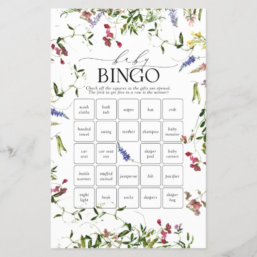 Summer Wildflower Babyshower Bingo Game Flyer (Vorne)