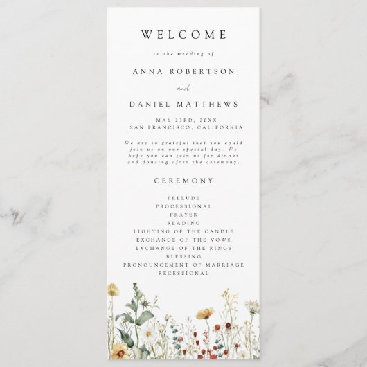 Summer Wildflower Field Wedding Programm (Vorderseite)