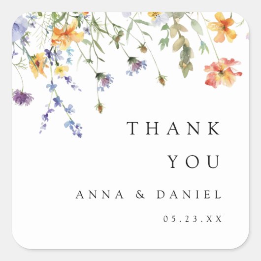 Summer Wildflower Garden Wedding Quadratischer Aufkleber (Vorderseite)