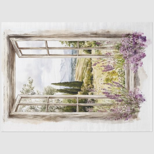 Summer Window & Lavender & Trees AN7 Decoupage Seidenpapier (Vorderseite)