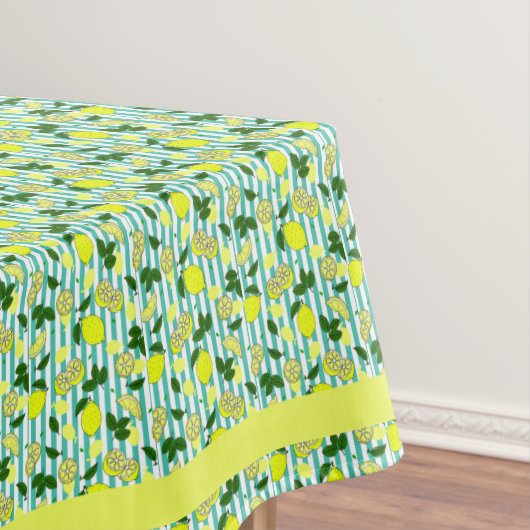 Summer Yellow and Sea Blue Lemon Frucht gestreift Tischdecke (Beispiel)