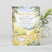 Summer Yellow Floral Country Picnic Brautparty Einladung (Stehend Vorderseite)