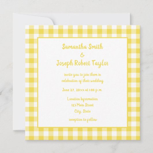Summer Yellow Gingham Country Wedding Einladung (Vorderseite)