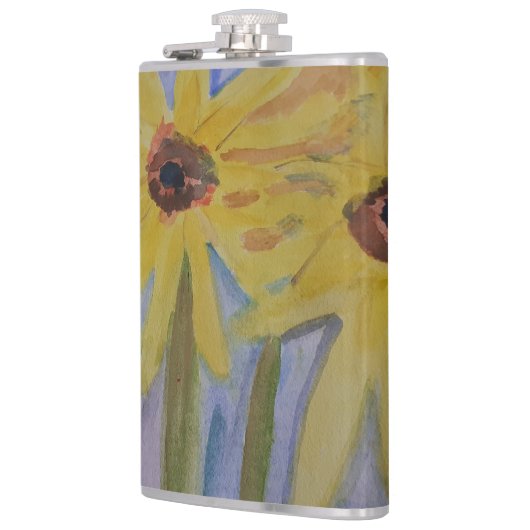 Summer Yellow Sunblumen Vinyl Flachmann (Links)