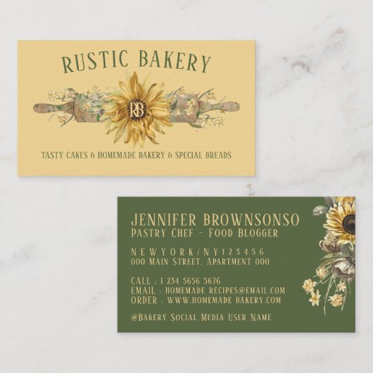 Summer Yellow Wood Rolling Button Sonnenblumen Bäc Visitenkarte (Vorne/Hinten)