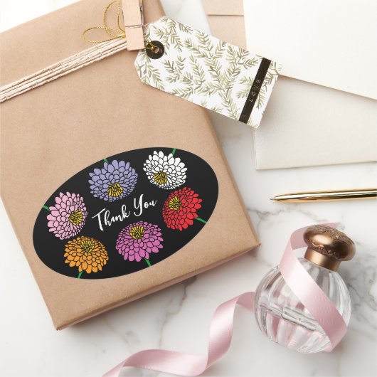 Summer Zinnia Blume Blumen zeichnete Brauch Ovaler Aufkleber (Schenken)