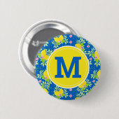 Summerblau und Gelb Zitronen Blüte Button (Vorne & Hinten)