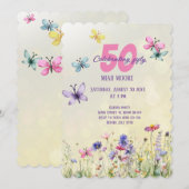 Summerfarben wilde Blume Schmetterlinge Aquarell Einladung (Vorne/Hinten)