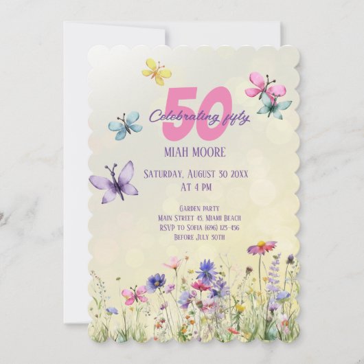 Summerfarben wilde Blume Schmetterlinge Aquarell Einladung (Vorderseite)