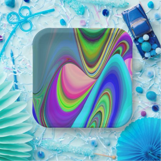 Summerfeeling , Abstrakt 3D Rainbowart Pappteller (Party)