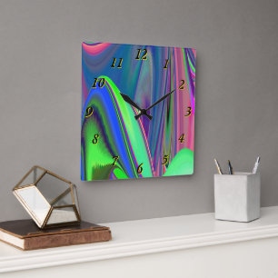 Summerfeeling , Abstrakt 3D Rainbowart Quadratische Wanduhr
