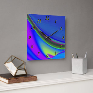 Summerfeeling , Abstrakt 3D Rainbowart Quadratische Wanduhr