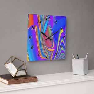 Summerfeeling , Abstrakt 3D Rainbowart Quadratische Wanduhr