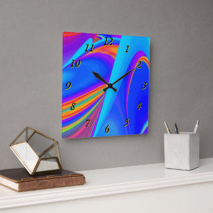 Summerfeeling , Abstrakt 3D Rainbowart Quadratische Wanduhr