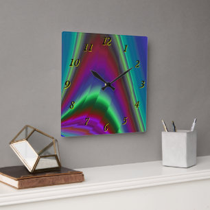 Summerfeeling , Abstrakt 3D Rainbowart Quadratische Wanduhr