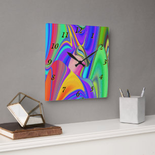 Summerfeeling , Abstrakt 3D Rainbowart Quadratische Wanduhr