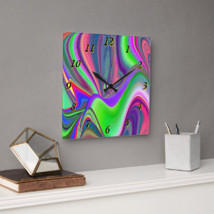 Summerfeeling , Abstrakt 3D Rainbowart Quadratische Wanduhr