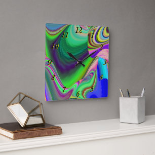 Summerfeeling , Abstrakt 3D Rainbowart Quadratische Wanduhr