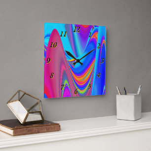 Summerfeeling , Abstrakt 3D Rainbowart Quadratische Wanduhr