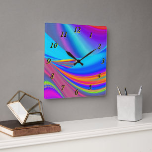 Summerfeeling , Abstrakt 3D Rainbowart Quadratische Wanduhr